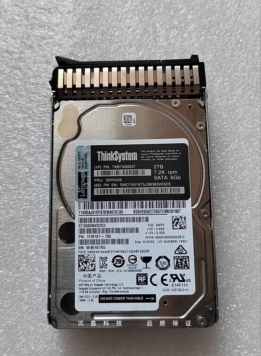 Lenovo ThinkSystem 00YK026 7XB7A00037 2TB 7.2K RPM SATA 6Gb 2.5" HDD Hard Drive|335713016723