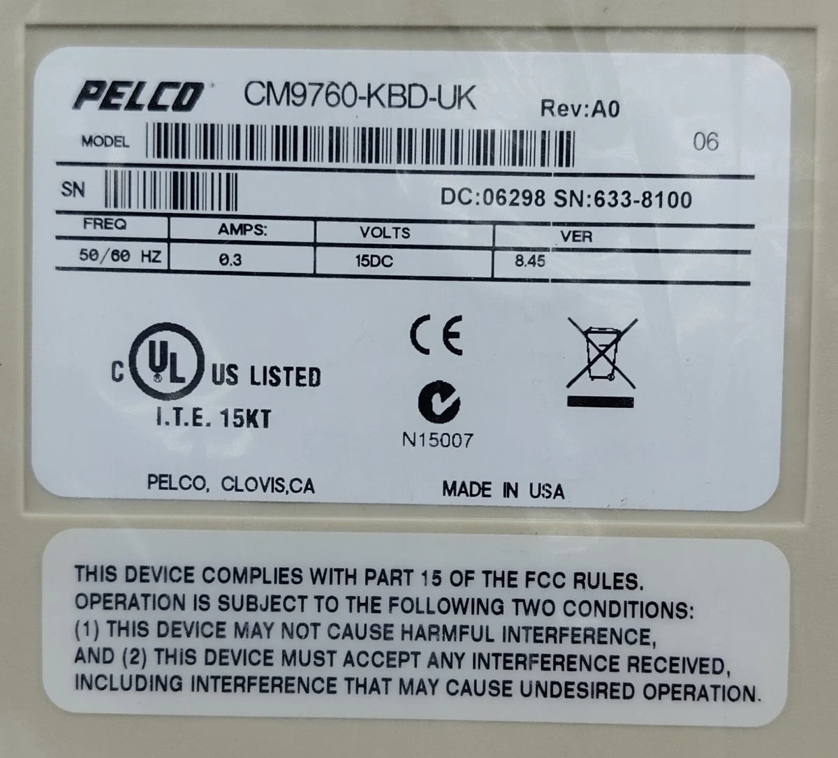 PELCO CM9760-KBD-UK Intelligent Matrix Keyboard 50/60Hz Complete Accessories|226714222532