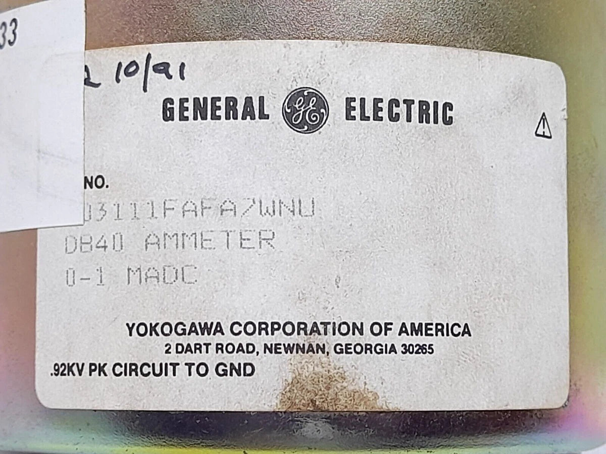 Yokogawa General Electric 103111FAFA7WNU DB40 Ammeter 0-1 MADC 0-1500AC Amperes|305325155249
