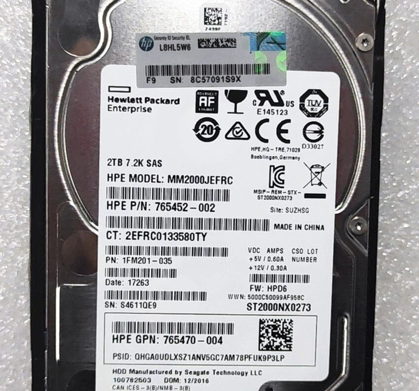 765466-B21 HP 2TB 12G SAS 7.2K RPM 2.5" 512E HDD 765873-001 765452-002