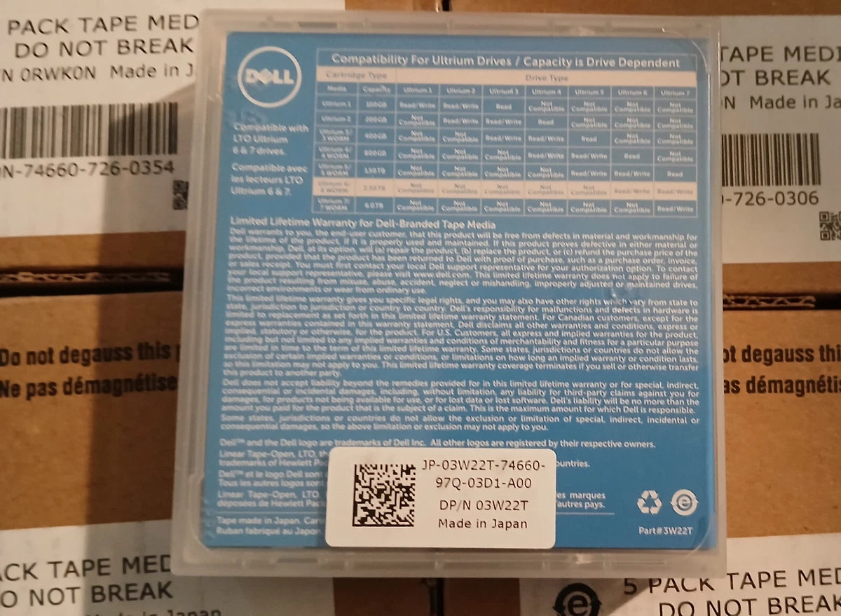 NEW - Dell 3W22T LTO-6 Tape Media, P/N 03W22T (Qty. 5 Piece) 5 pack LTO6 0RWK0N|115901455039