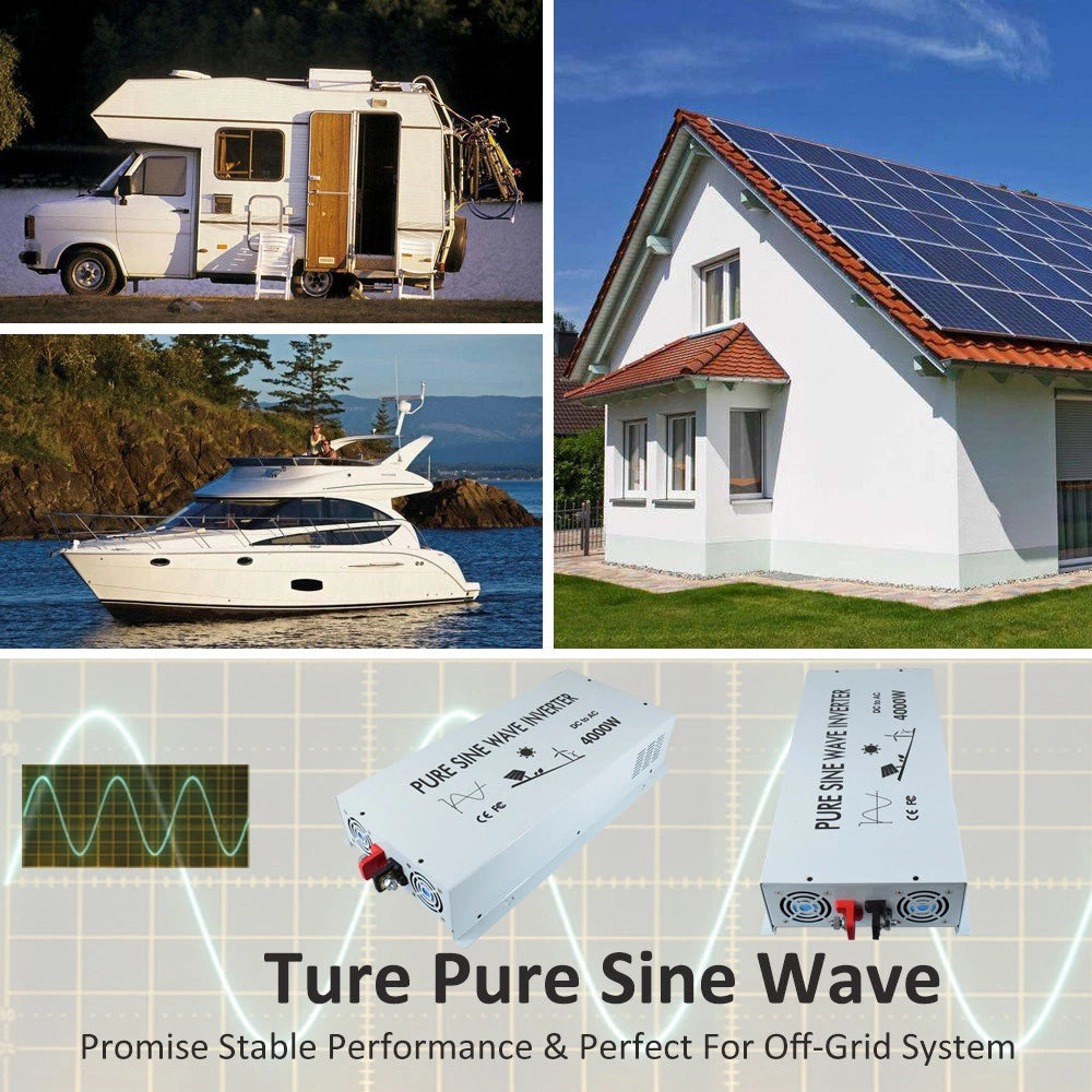 4000 W Pure Sine Wave Inverter 12V to 120V Power Home Solar System Generator Car|197922367484