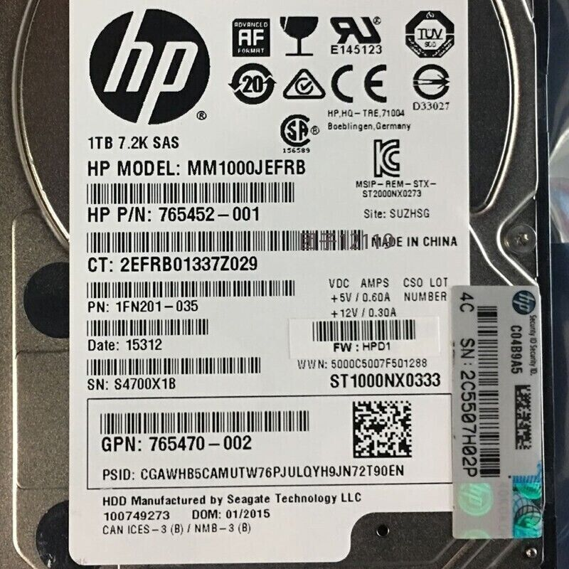 New HP 765464-B21 765872-001 1TB 7.2K SAS 12G 2.5 inch G8 G9 HDD hard drive