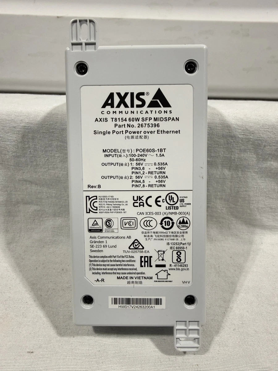 AXIS COMMUNICATION, T8154 60W SFP MIDSPAN, POE60S-1BT, 2675396, 56V|167974765408