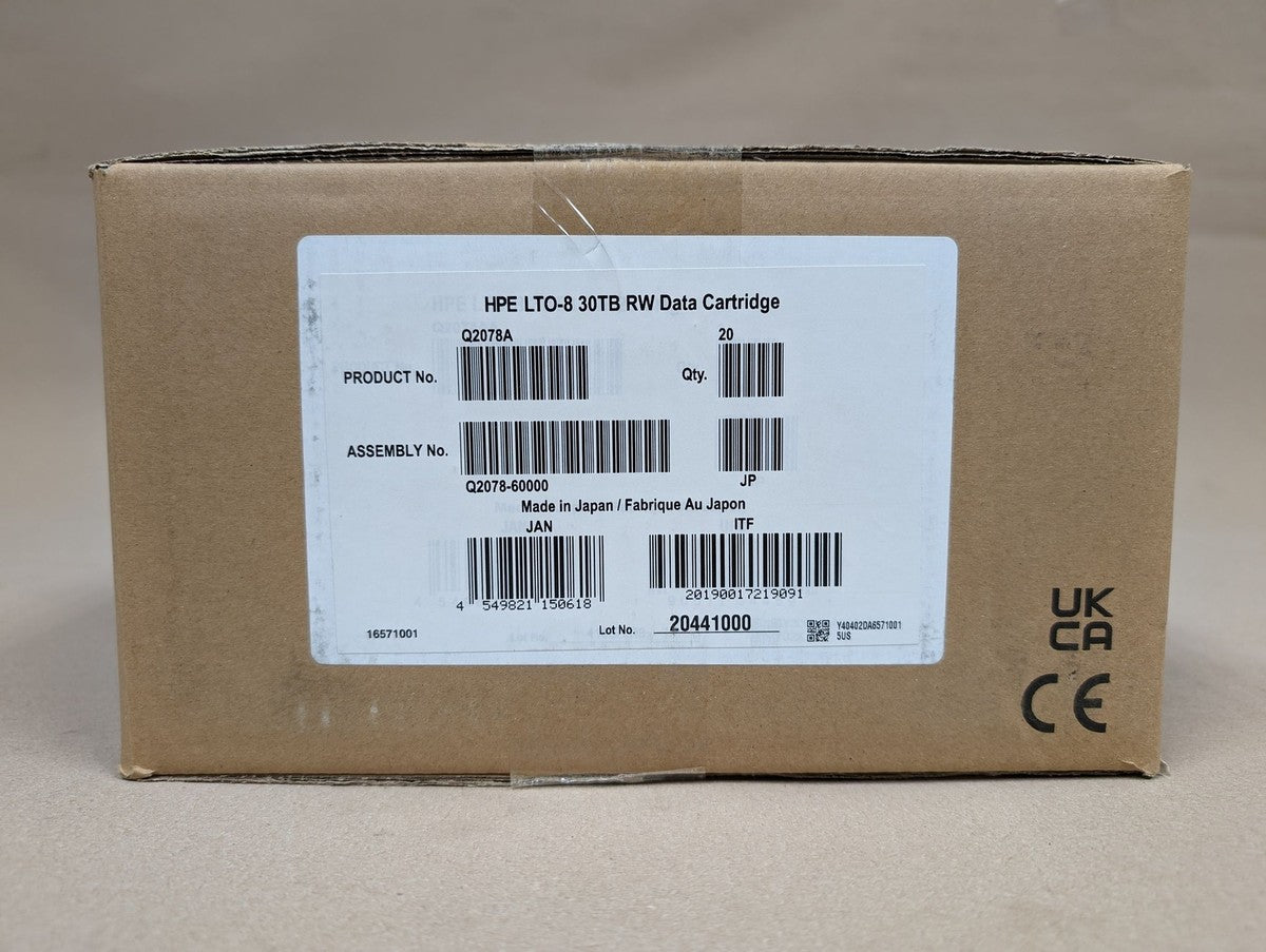 HP Enterprise LTO-8 30TB Ultrium RW Data Cartridge PN: Q2078A