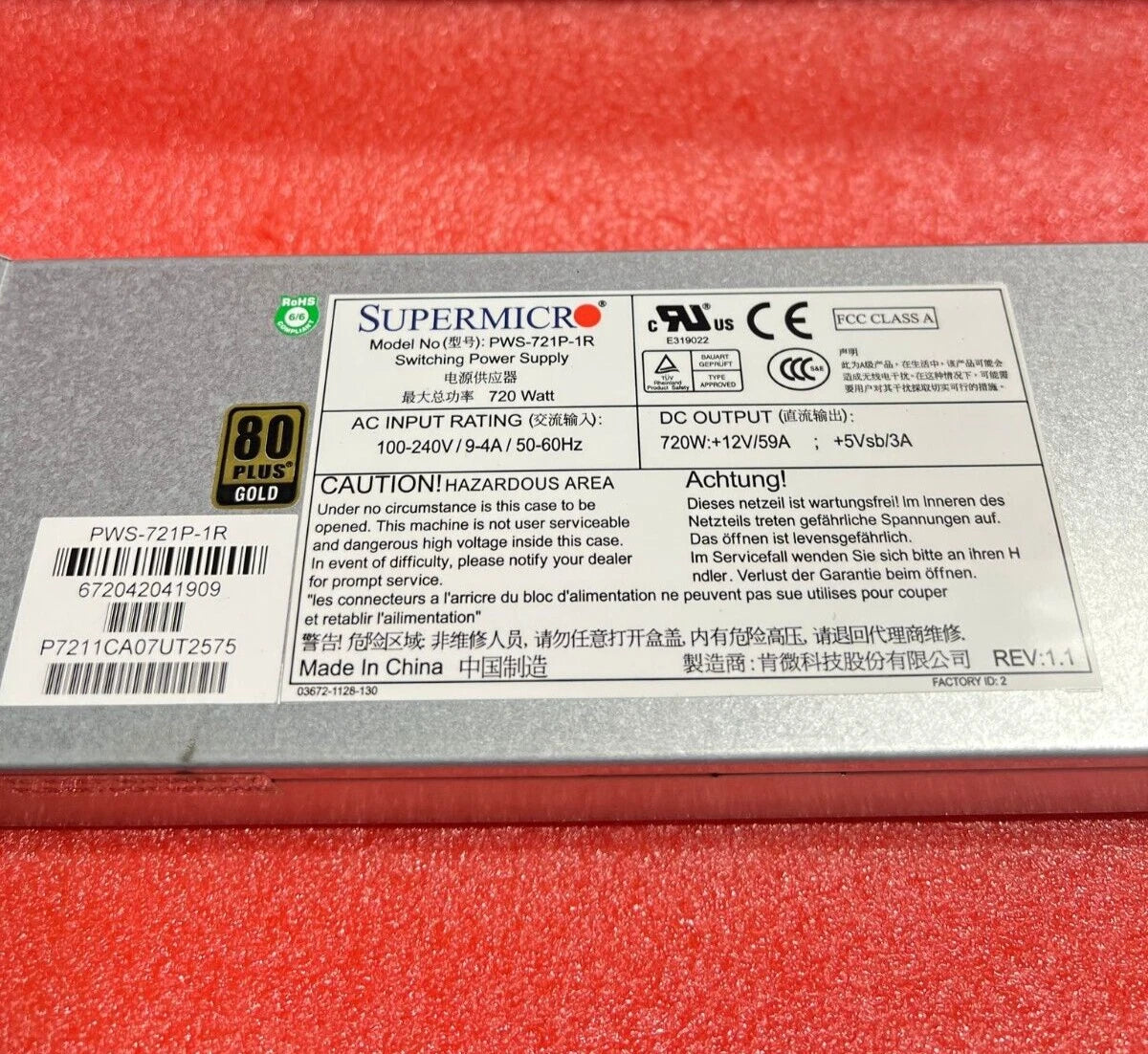 SuperMicro PWS-721P-1R 720 W Switching Power Supply 80+ Gold|405360520347