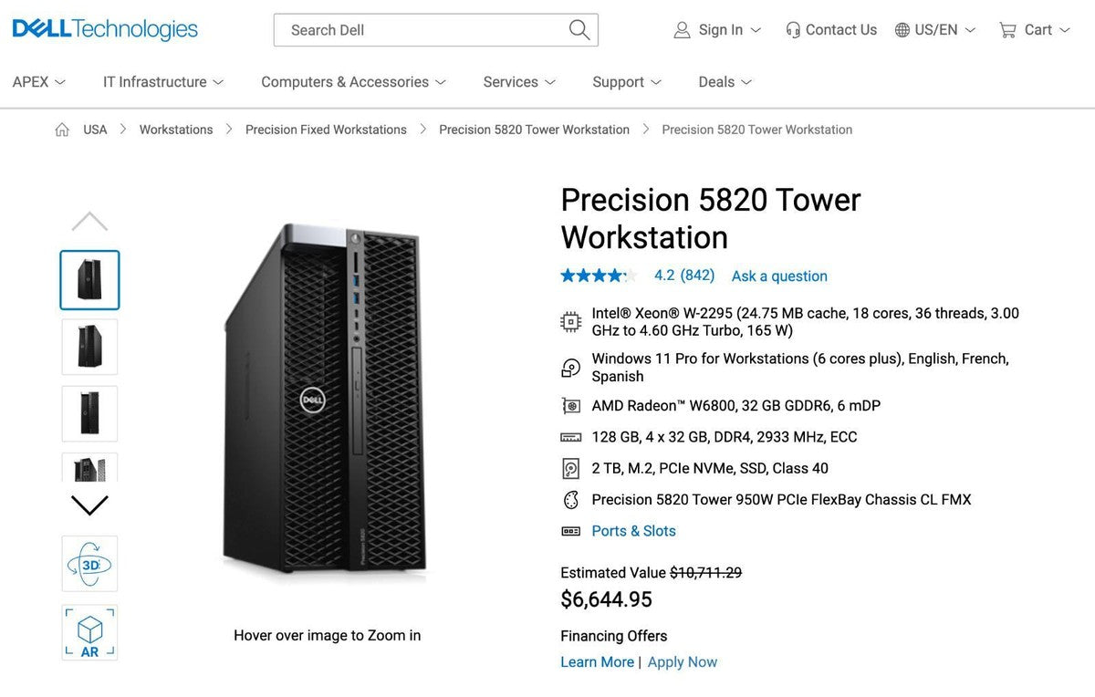 6CORE Dell Precision T5820 W-2133 3.60GHz 128GB DDR4 256GB NVMe SSD-2TB SATA 3.5|116131137981