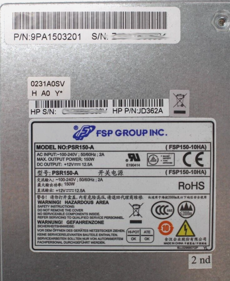HPE JD362A 9PA1503201 PSR150-A FSP150-10HA 150W Switch Power Supply