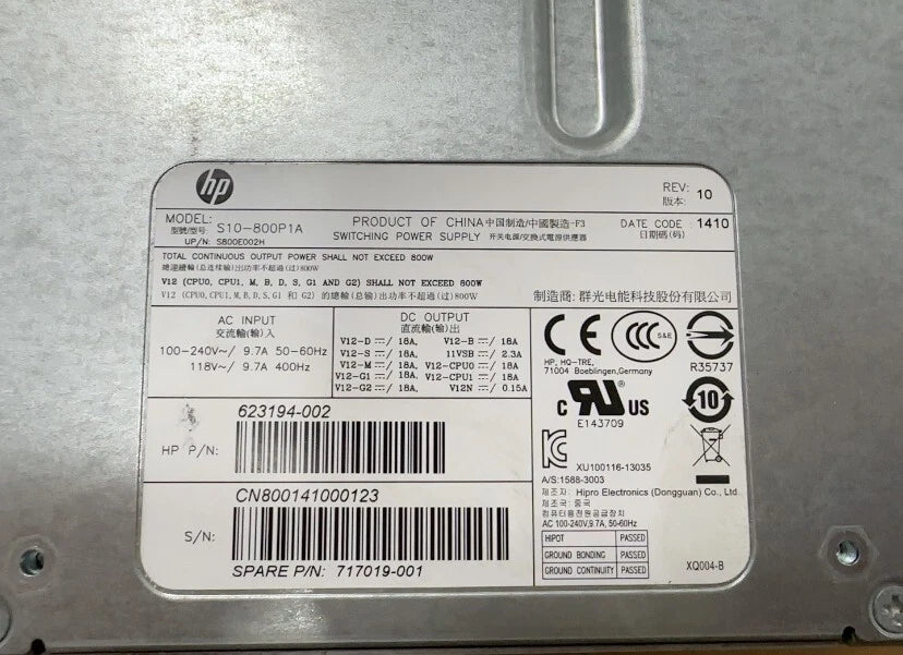 HP Z620 S10-800P1A 800w 623194-002 Power supply Tested|156810225031