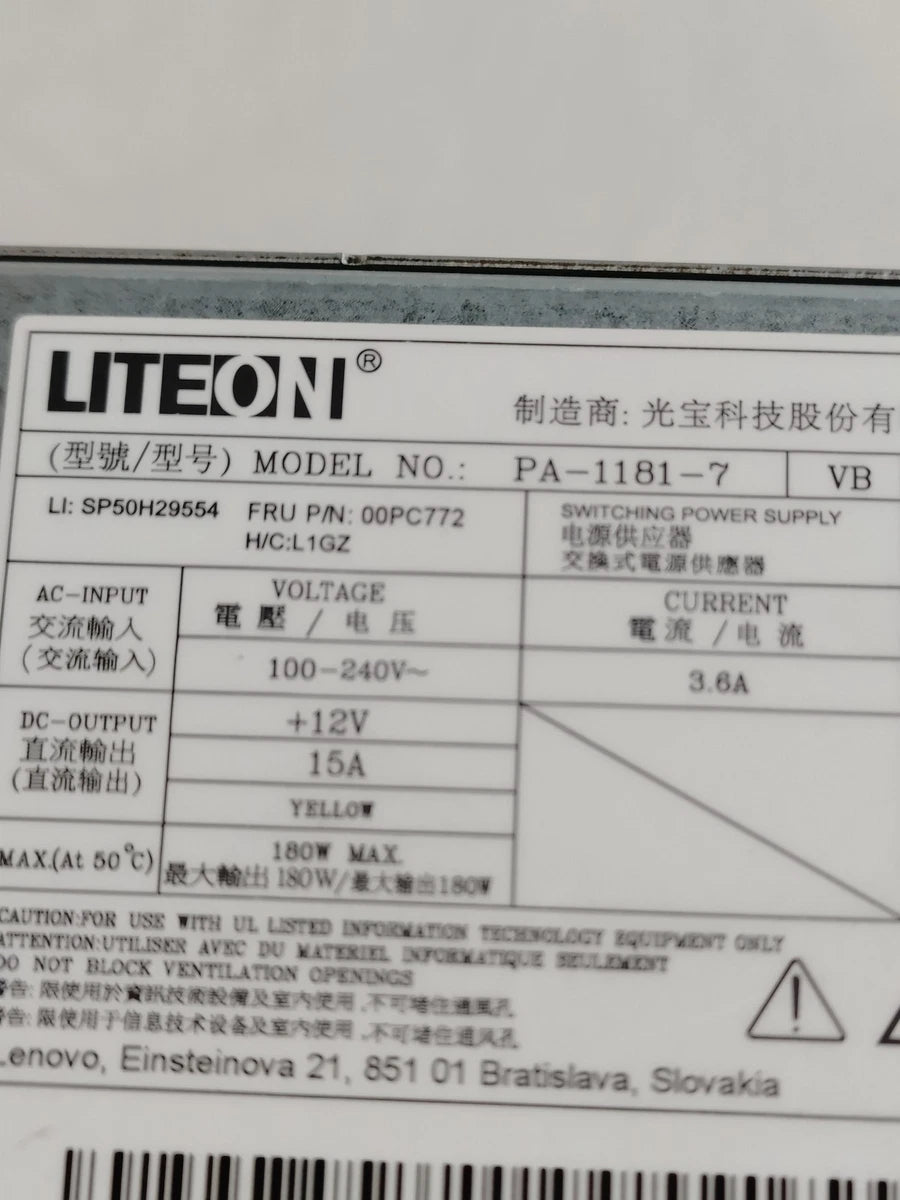 Lenovo ThinkCentre M710e 180 W 6 Pin SFF Desktop Power Supply 00PC772|389231748391