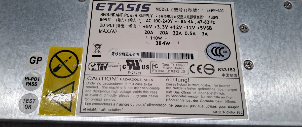 ETASIS EFRP-400 POWER SUPPLY|366175605024