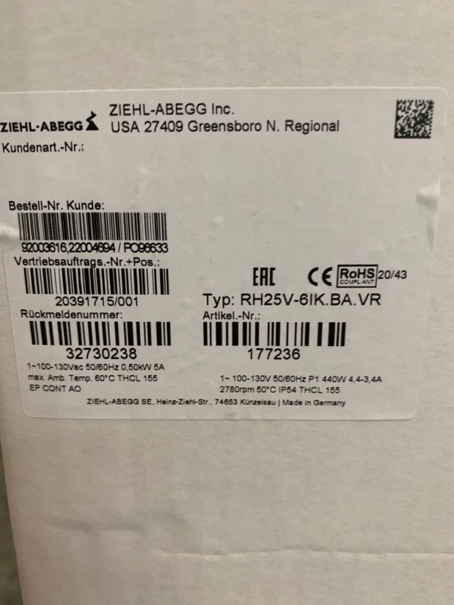 Ziehl-Abegg RH25-6IK.BA.VR ECBlue 120VAC Centrifugal Fan|176546078712