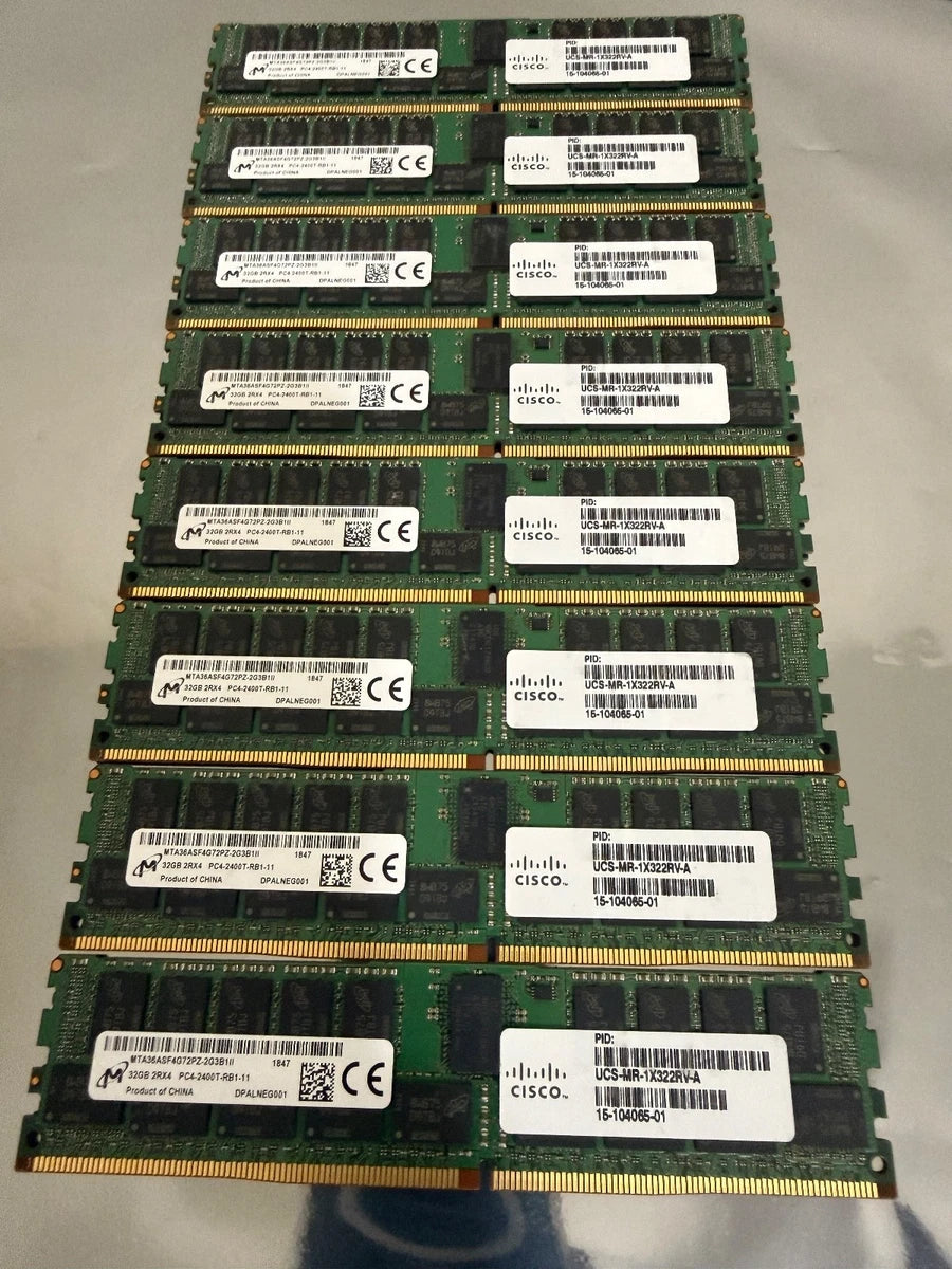 Lot 8x MICRON 32GB PC4-2400-T-R DDR4 REG ECC 2RX4 RDIMM MTA36ASF4G72PZ-2G3B1II