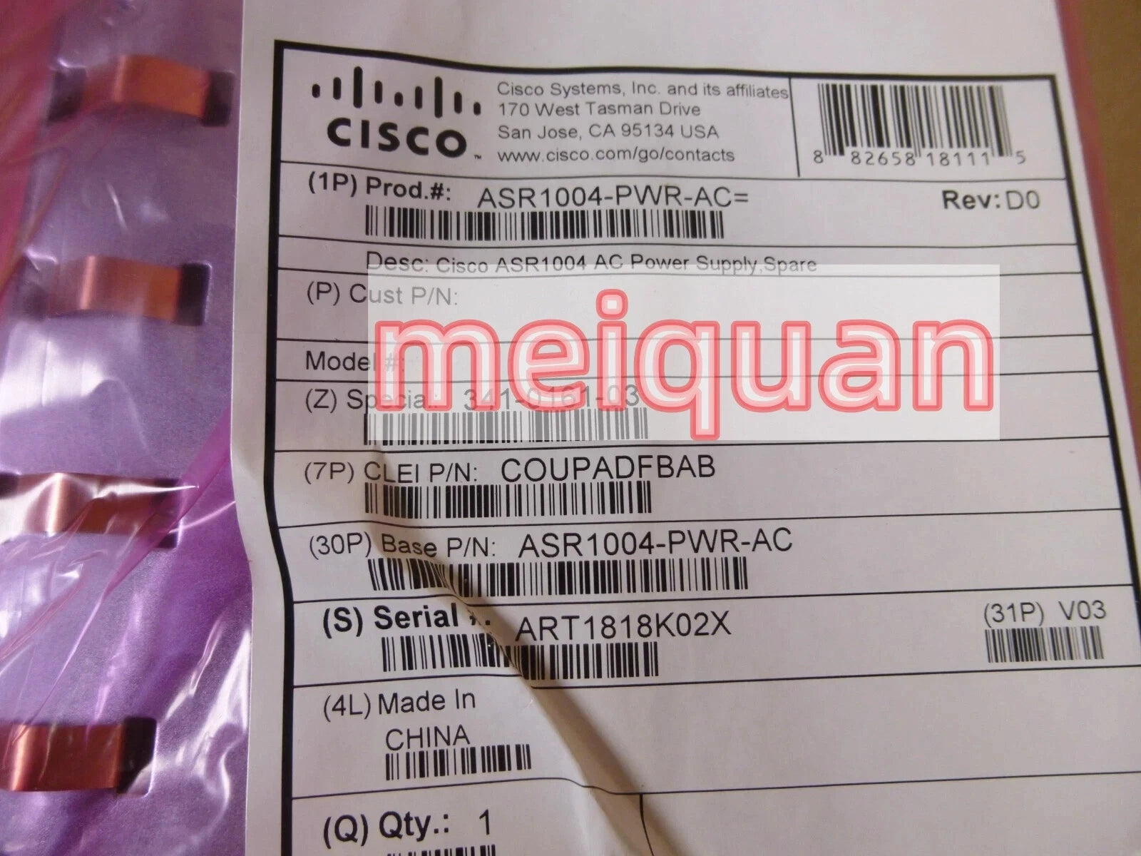 NEW Cisco ASR1004-PWR-AC AC Power Supply 1-year warranty free shipping