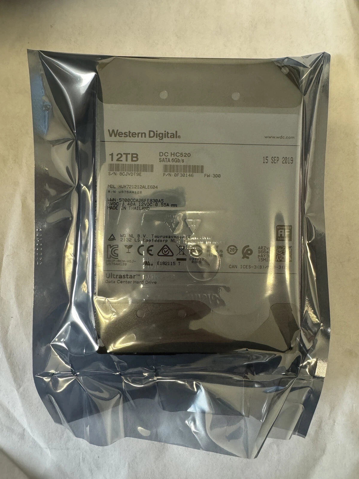 WD Ultrastar DC HC520 12TB 7.2K RPM SATA 6Gb/s 3.5" HDD HUH721212ALE604|156013340600