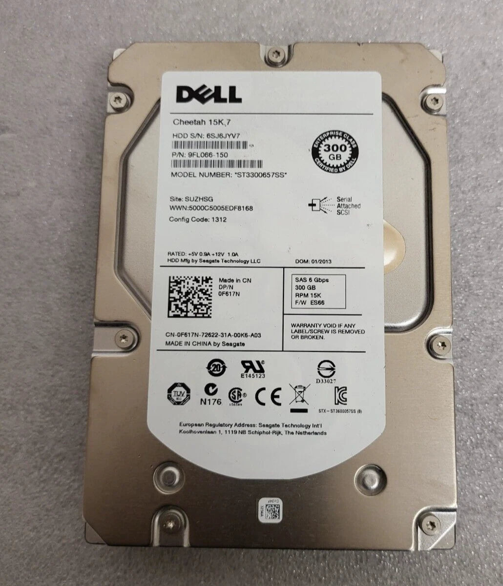 DELL F617N ST3300657SS 9FL066-150 300GB 15K RPM Cache 16MB 6Gb/s SAS 3.5" HDD US|286218871494