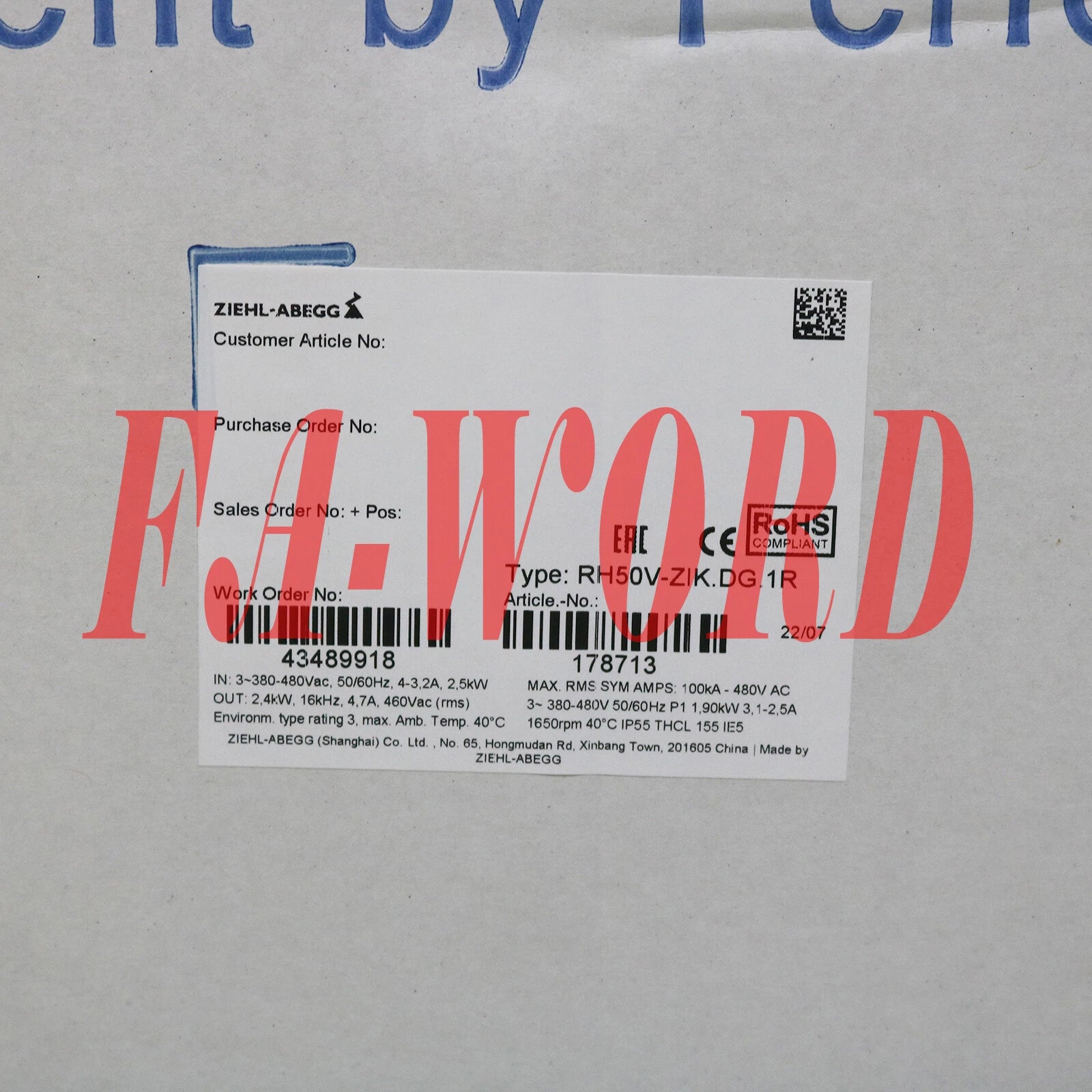 1PC New ZIEHL-ABEGG RH50V-ZIK.DG.1R centrifugal fan Fast Delivery