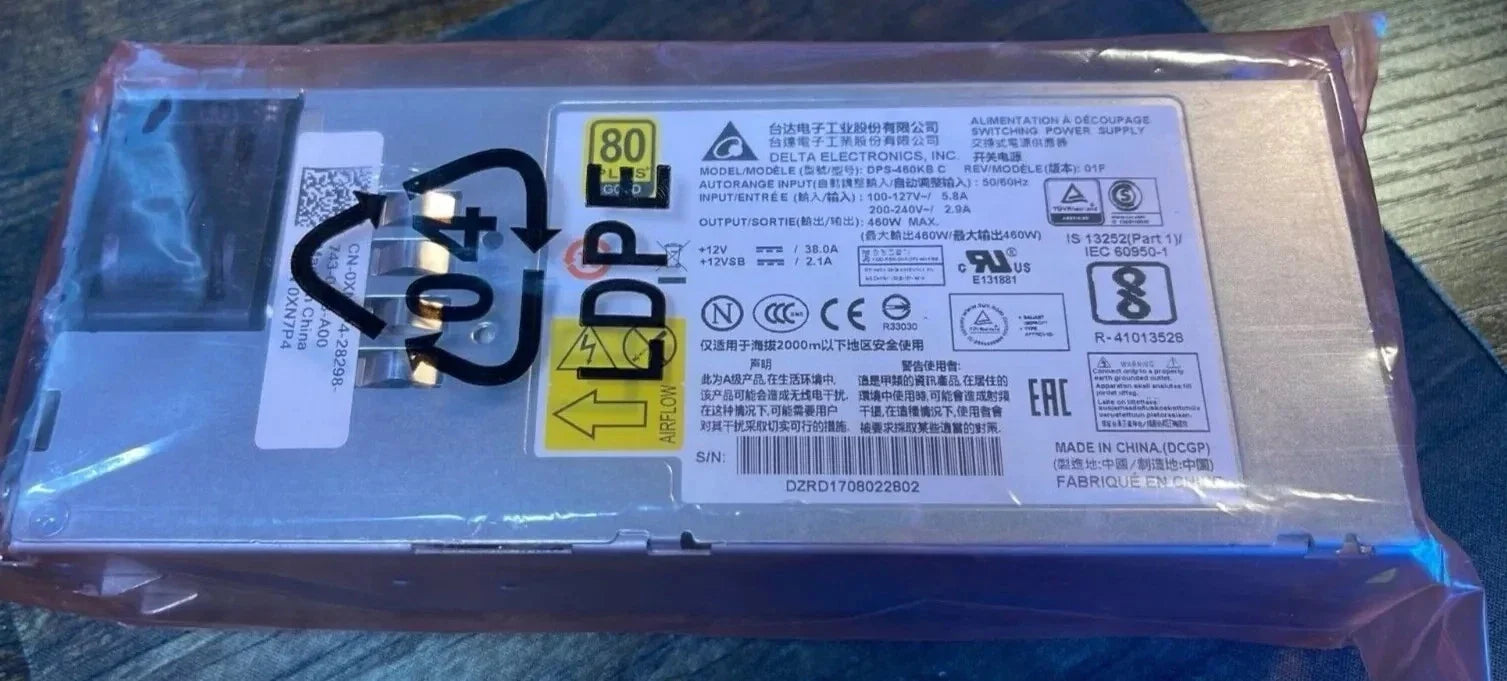 Delta 460W DPS-460 KB C (Dell# 0XN7P4) (FXX460GCRPS) AC 80 Plus Gold Hot Plug Back to Front Airflow Power Supply