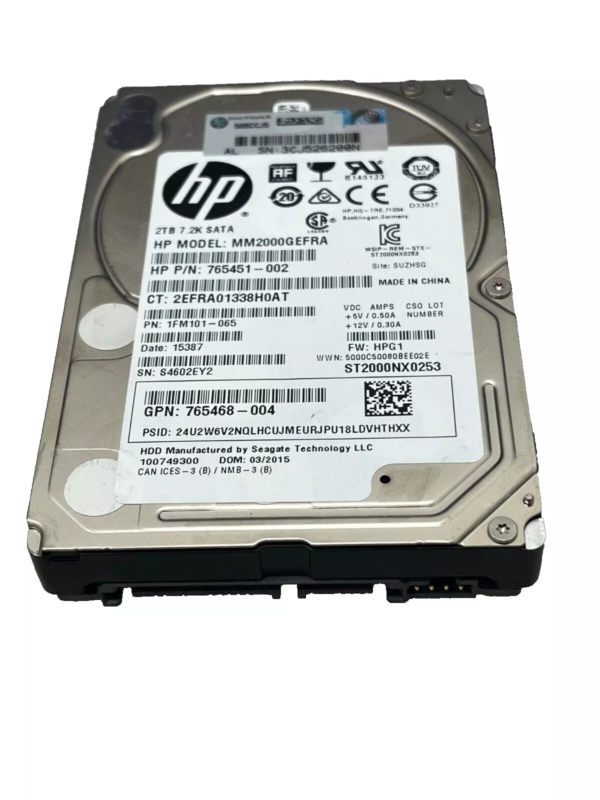 HP 2TB SATA HDD 2.5" 6G, 7.2K DRIVE 765468-004 MM2000GEFRA 765451-002 - aloinfousa.com