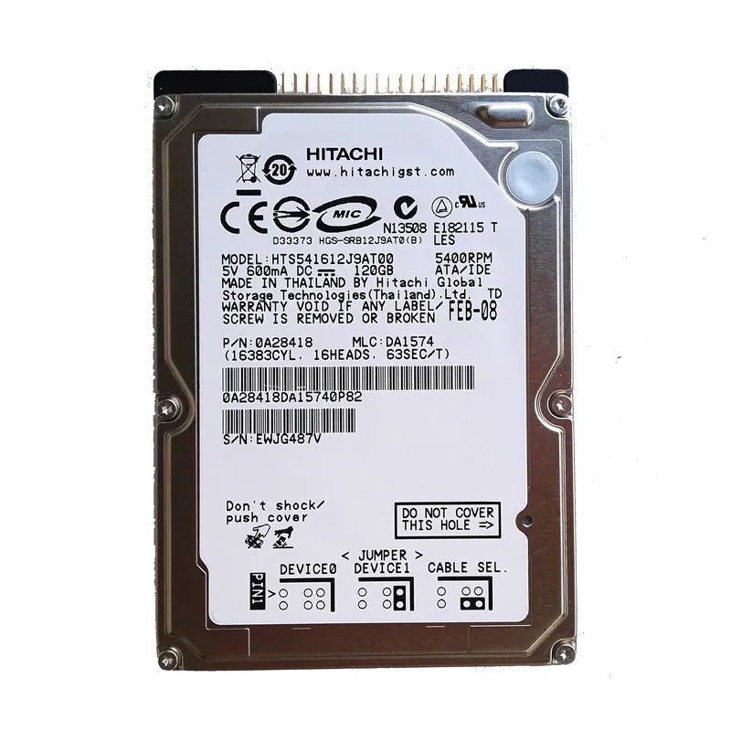 Hitachi 120GB Travelstar 5K160 HTS541612J9AT00 (0A28418) 5400 RPM 8MB Cache IDE Ultra ATA100 / ATA-6 2.5" Notebook Hard Drive