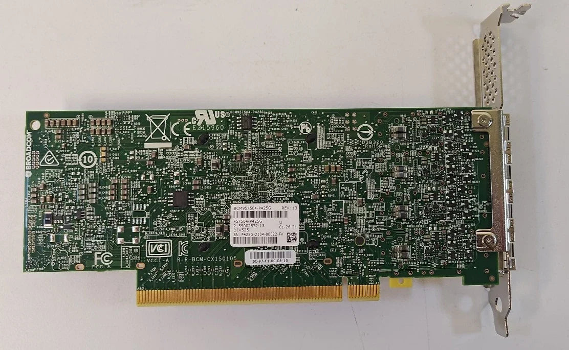 Broadcom BCM957504-P425G Quad-Port 25 Gb/s SFP28 Ethernet PCI Express 4.0 x16 Network Interface Card PCI Express 4.0 x16 4Port(s) Optical Fiber 25GBase-X Plug-in Adapter