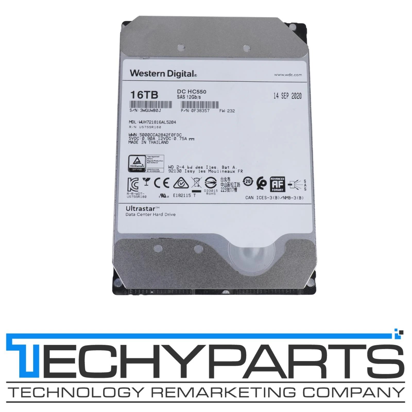 WD Ultrastar DC HC550 16TB 7.2K 3.5" SAS 12Gbps 512e 512MB HDD WUH721816AL5204|286940216143