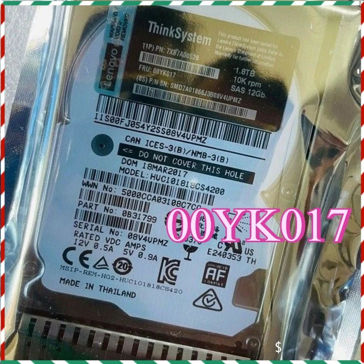 NEW IBM / Lenovo HARD DRIVE 00YK017 7XB7A00028 2.5" 1.8TB 10K SAS 12G Hot Swap