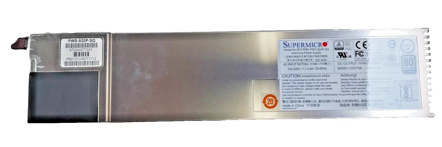 Supermicro PWS-920P-SQ Power Supply, NEW, IN STOCK, 5 Year Warranty