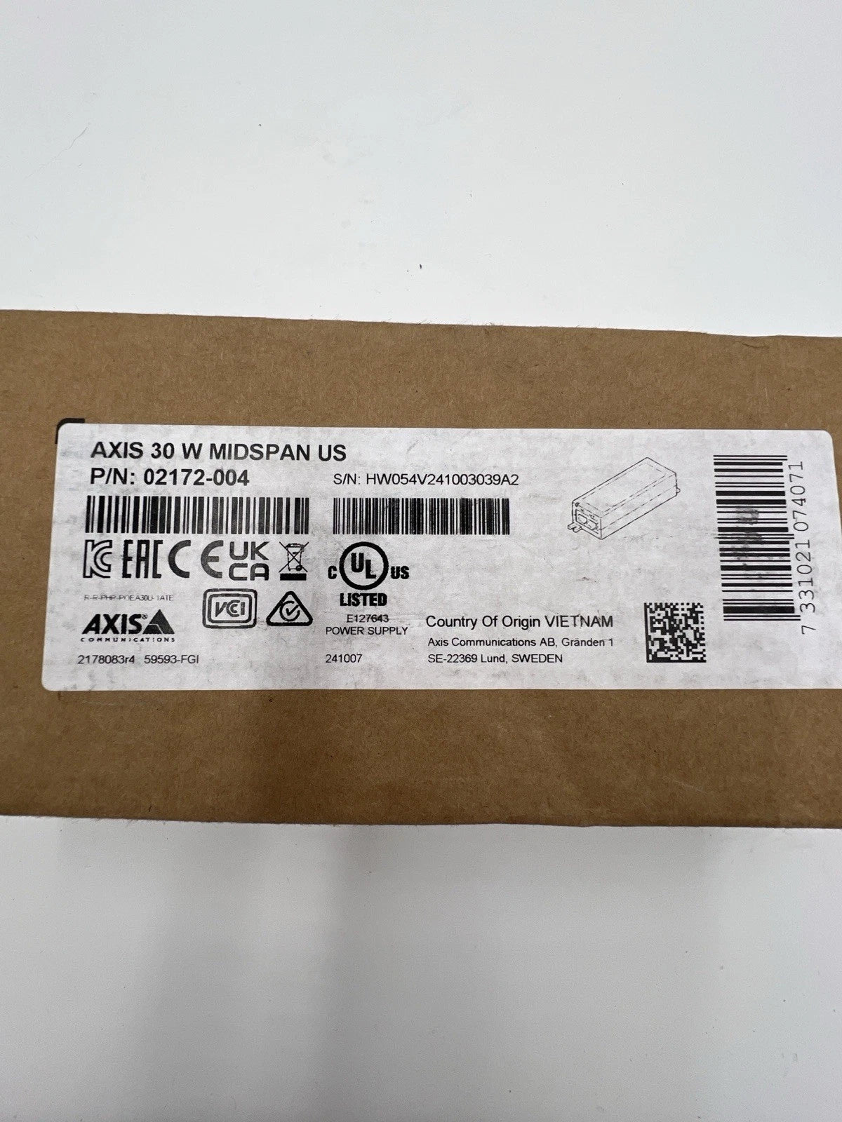 AXIS 30 W Midspan P/N: 02172-004 POE INJECTOR PLUG and PLAY 10/100/1000 Mbps|336322747650