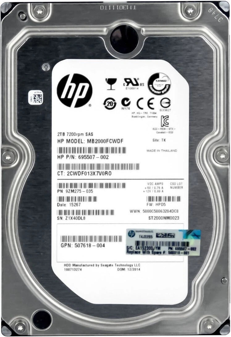 "HP MB2000FCWDF 695507-002 2TB ST2000NM0023 7200U/min 128MB SAS 3.5"" HARD DRIVE" |403689006176