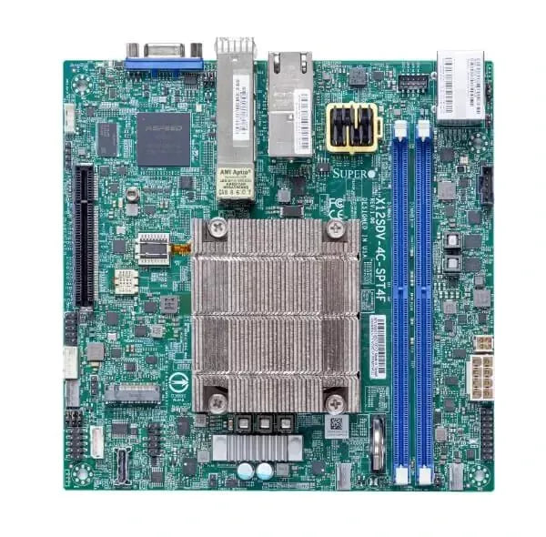 Supermicro X12SDV-8C-SPT4F Server Motherboard D-1736NT Processor Single Socket FCBGA-2227 TDP 67W Up to 128GB Registered ECC RDIMM, DDR4-2667MHz, in 2 DIMM slots Dual 25G SFP28 with Intel SoC Mini-ITX Server Motherboard
