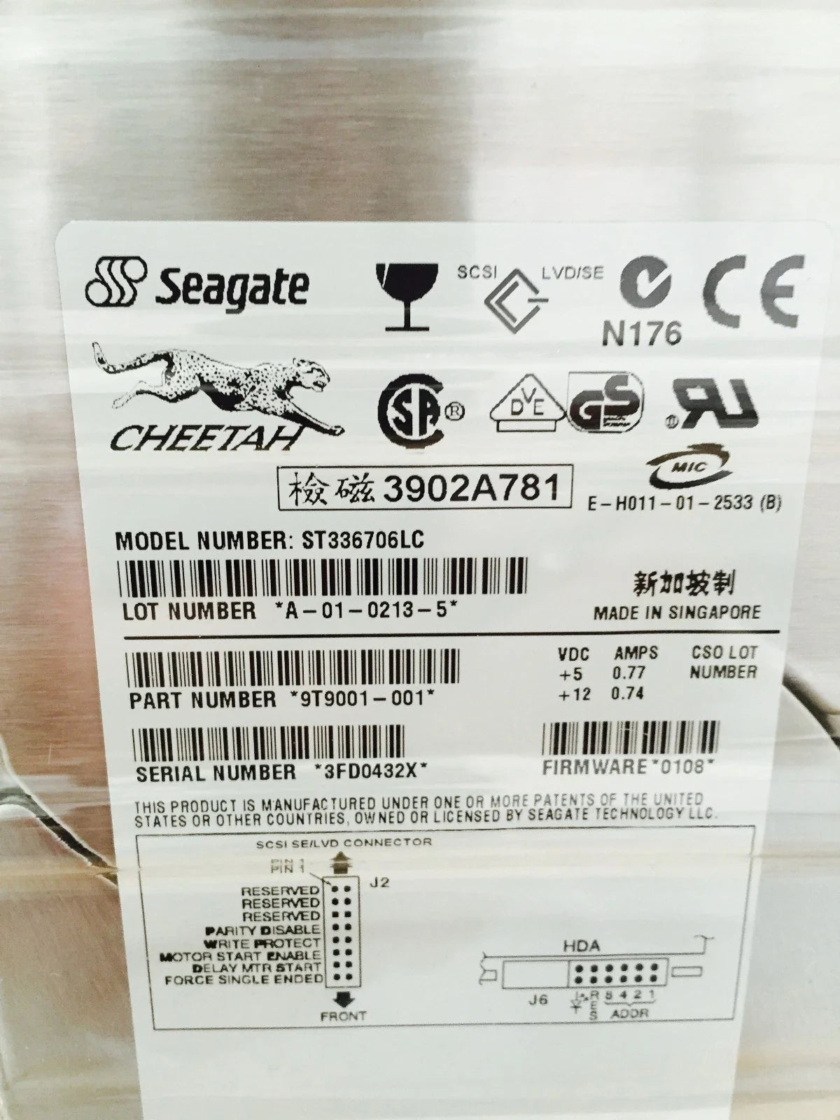 Seagate 36.7GB 10K RPM UW SCSI 80-pins 3.5" LP-Cheatah Hard Drive - ST336706LC (Like New)