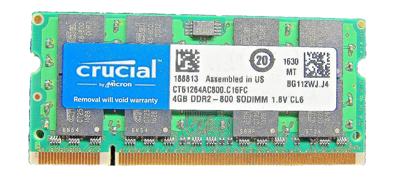 Crucial 4GB CT51264AC800 DDR2 800MHz (PC2-6400) CL6 200-Pin SODIMM Module for Laptop - CT51264AC800