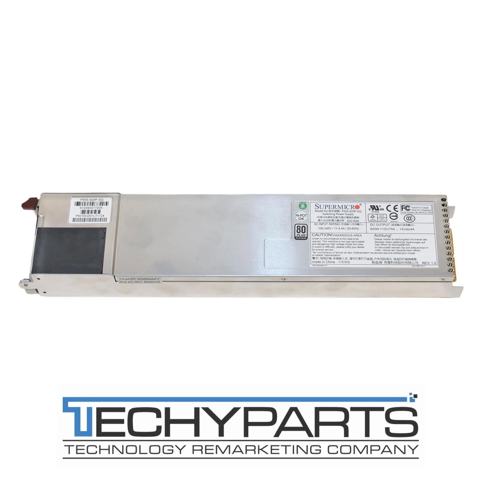 Supermicro PWS-920P-SQ 920W 1U 80 Plus Platinum Redundant Switching Power Supply|284230210648