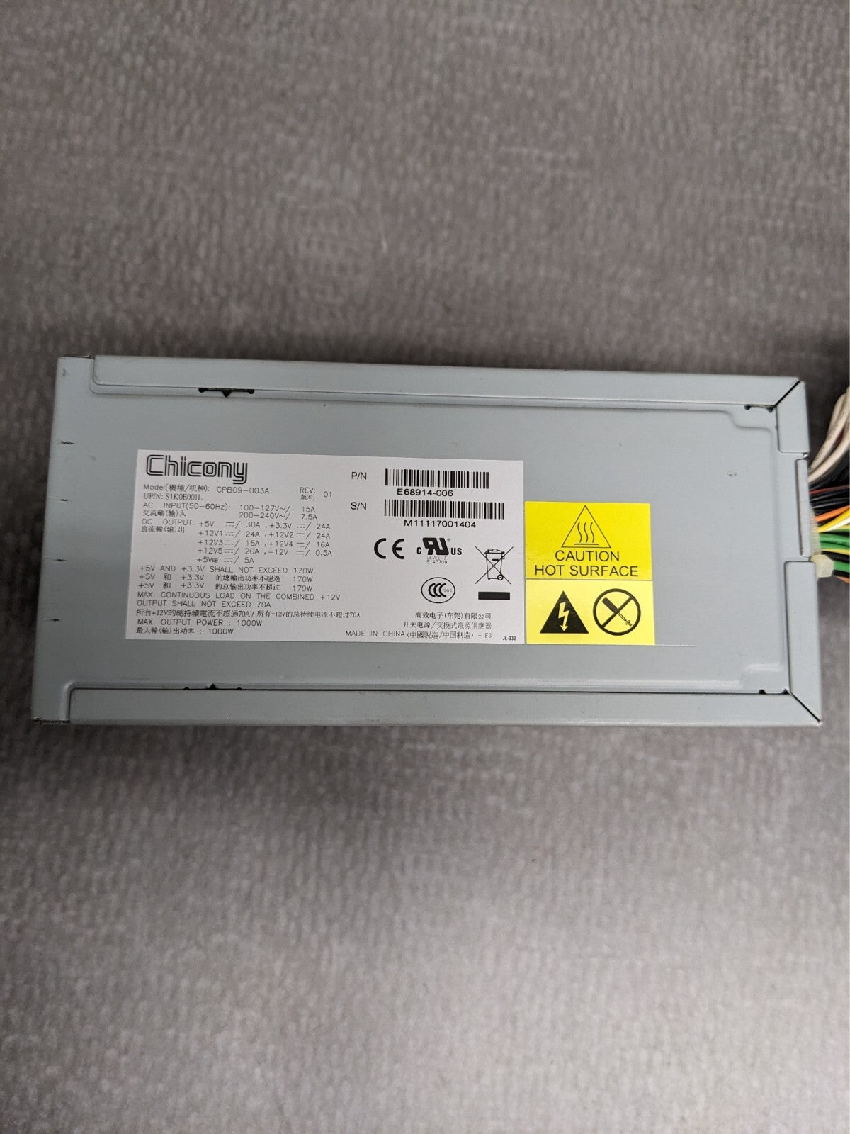 ** Chicony 1000W Server Power Supply CPB09-003A S1K0E001L E68914-006 Intel|116571964266