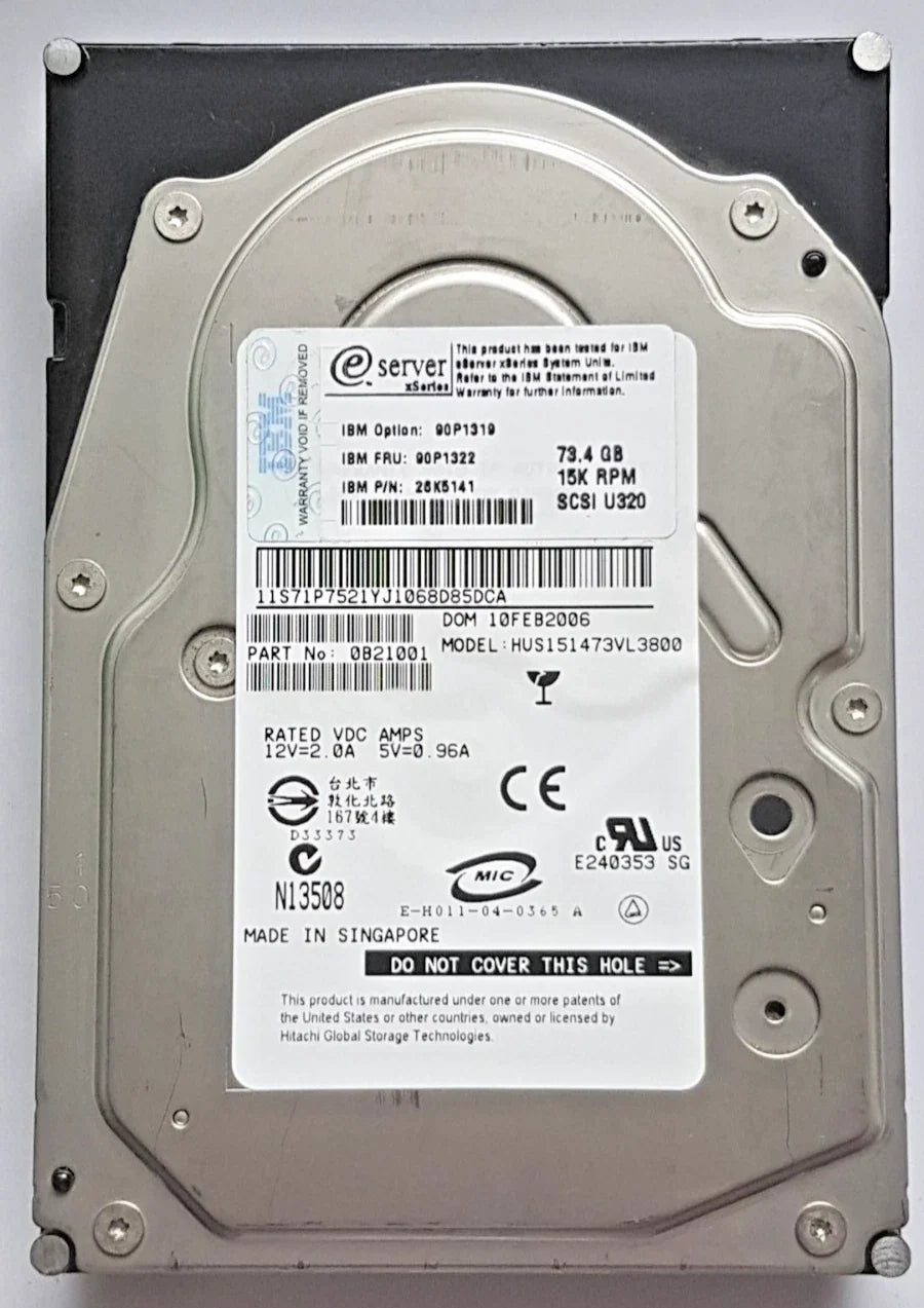 IBM 90P1319 / 26k5141 / 9u8006-032 / Seagate ST373453LC 73GB 15k.3rpm Cheetah 80pin SCA Ultra320 SCSI Hard Drive - 24P3733 (Like New)