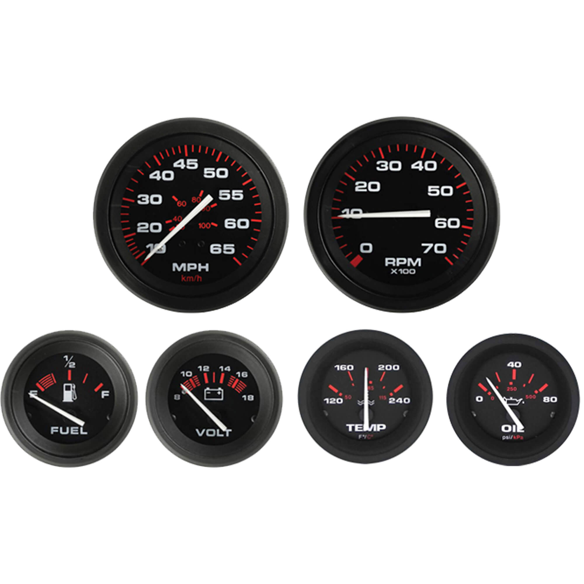 Sierra 68363P Amega Signature Series 6-Gauge Set, For Inboard/Sterndrive, Tach/Speedo/Volt/Fuel/Temp/Oil