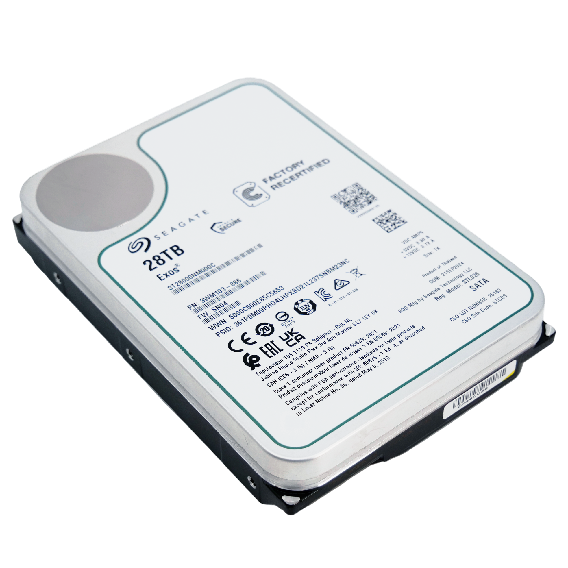 Seagate Exos ST28000NM000C 28TB 7.2K RPM SATA 6Gb/s 512e CMR 3.5in Recertified Hard Drive