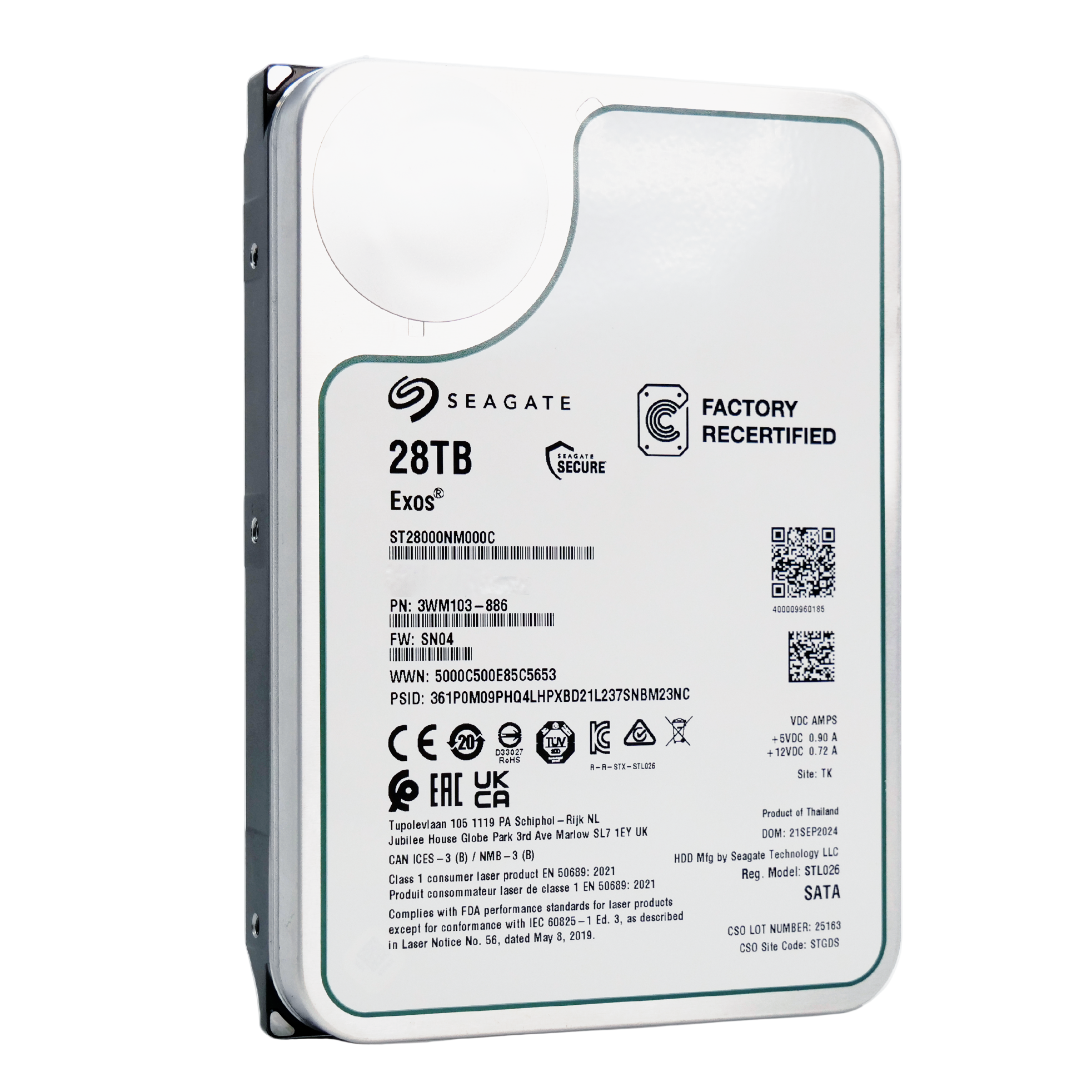 Seagate Exos ST28000NM000C 28TB 7.2K RPM SATA 6Gb/s 512e CMR 3.5in Recertified Hard Drive