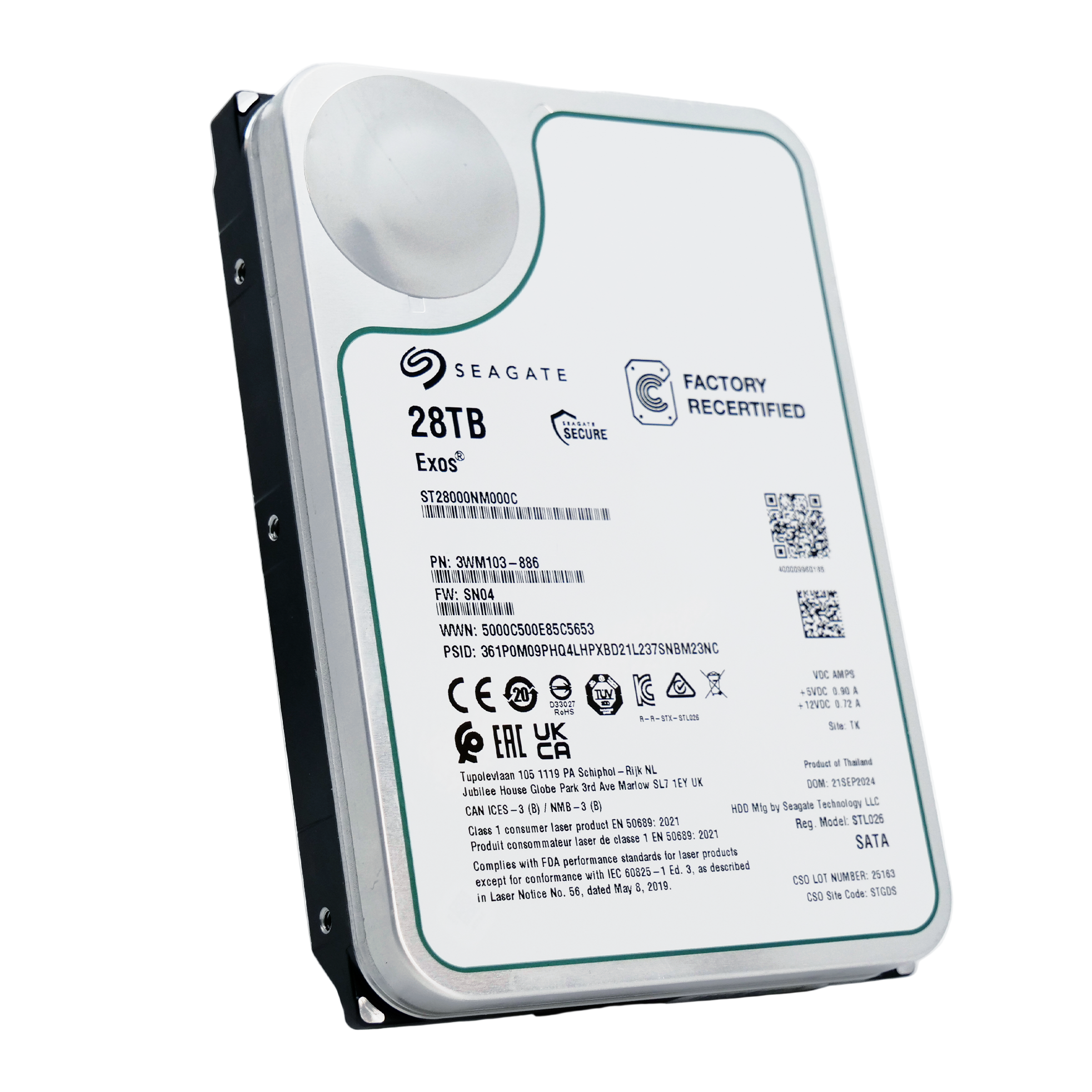 Seagate Exos ST28000NM000C 28TB 7.2K RPM SATA 6Gb/s 512e CMR 3.5in Recertified Hard Drive