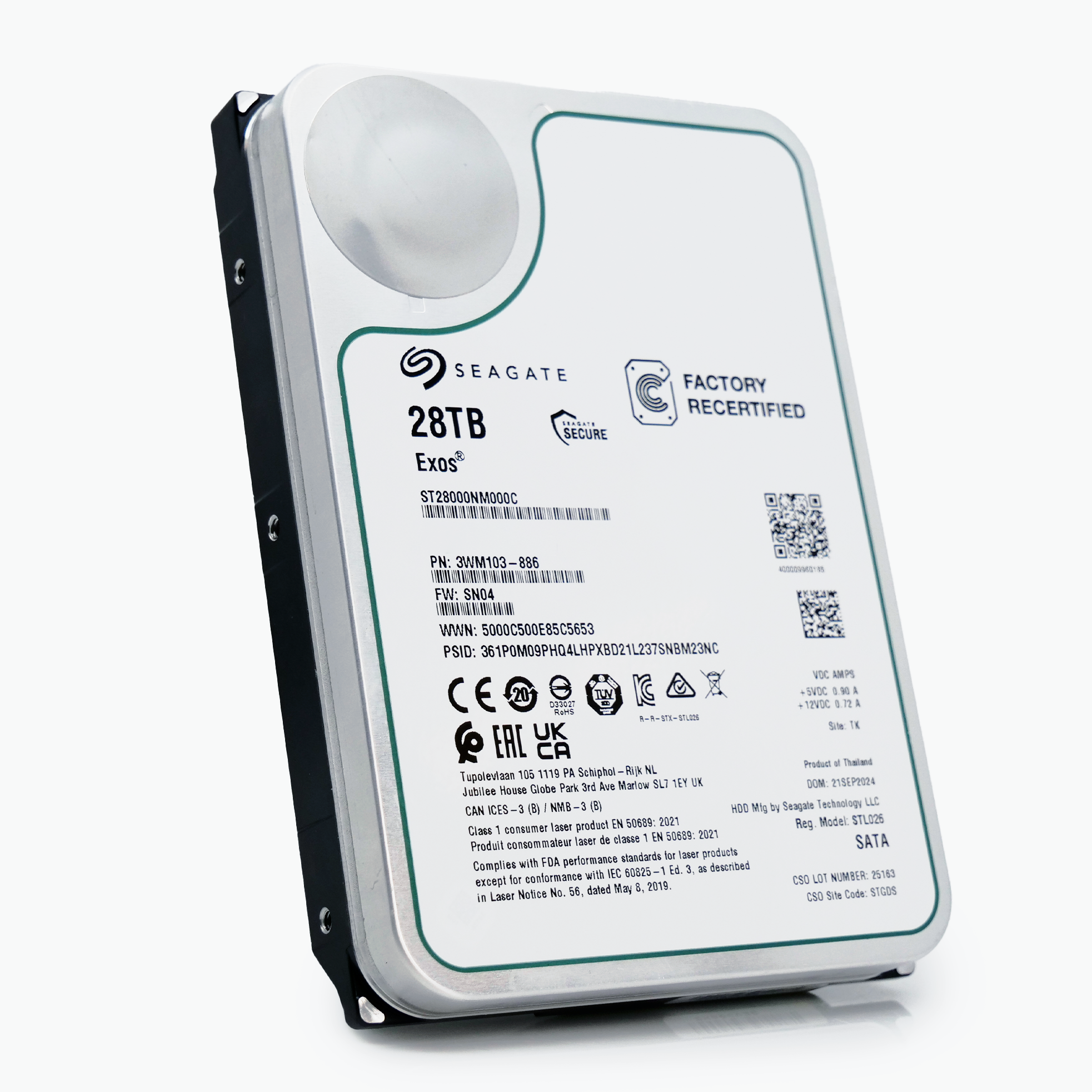 Seagate Exos ST28000NM000C 28TB 7.2K RPM SATA 6Gb/s 512e CMR 3.5in Refurbished HDD