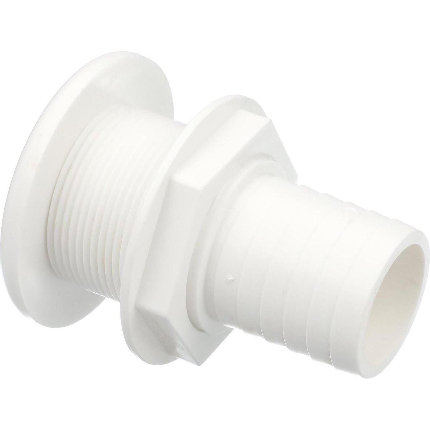 Seachoice 50-18111 Thru-Hull Connector w/ Broad Flange, White Finish, 1.5 In.