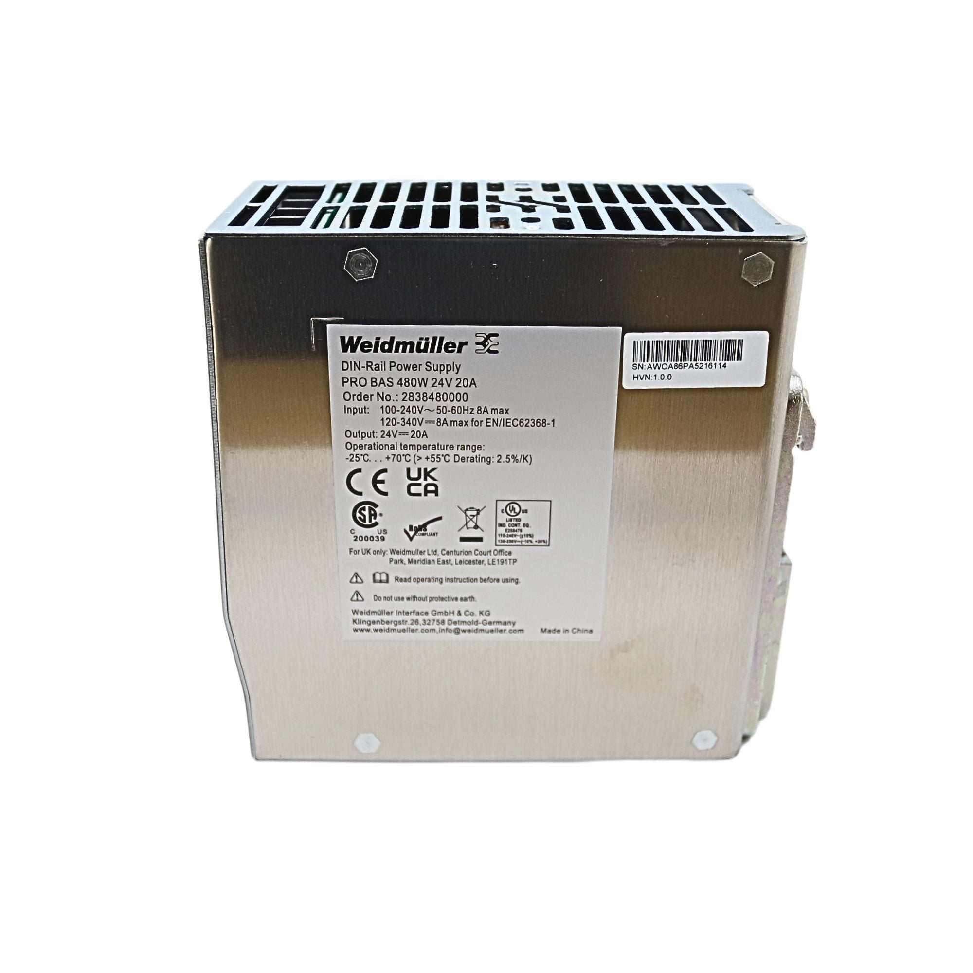 Weidmuller | PRO BAS 480W 24V 20A Power Supply | 2838480000