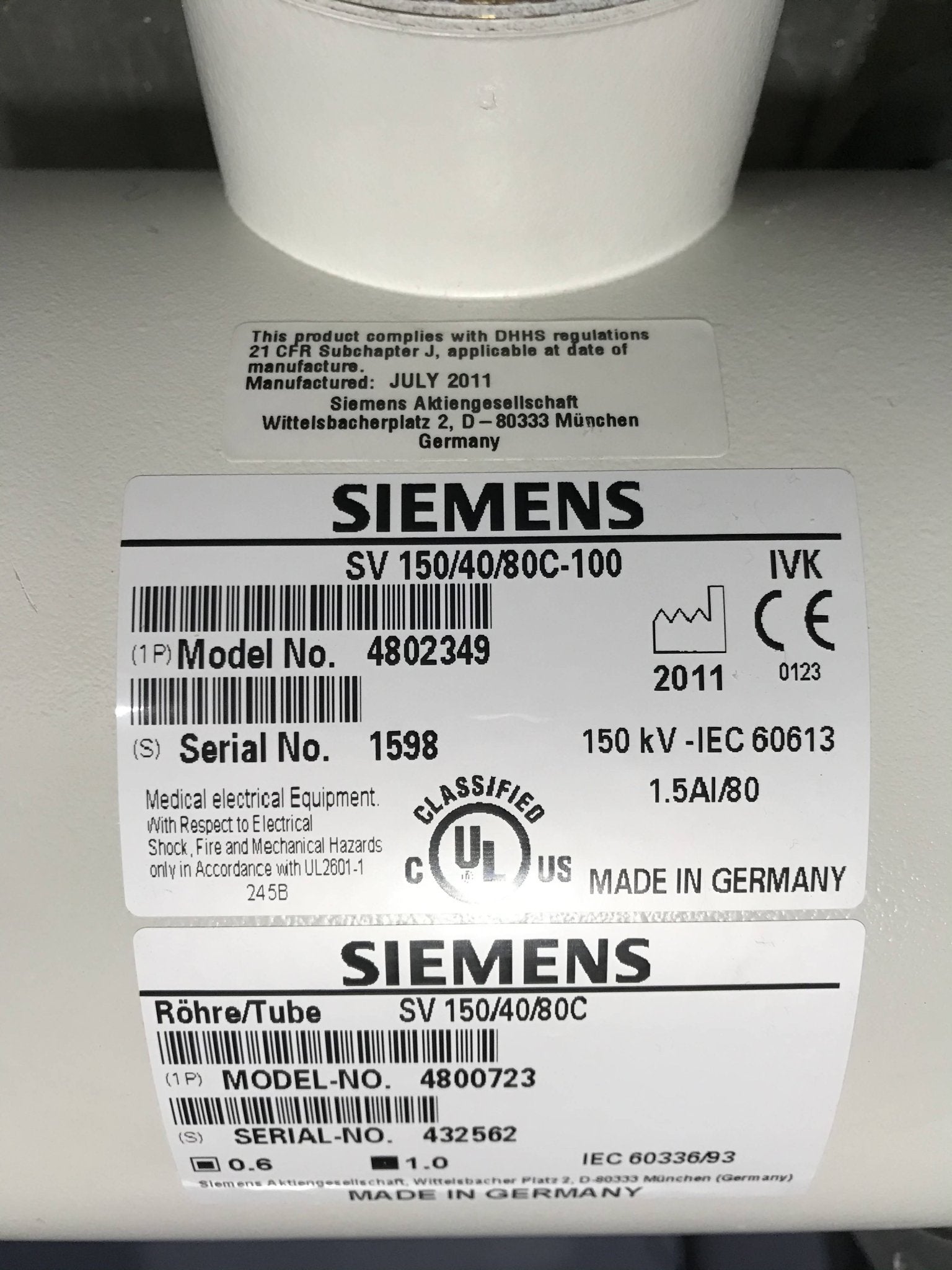 X-ray Tube (4802349/SV150/40/80c-100 Siemens