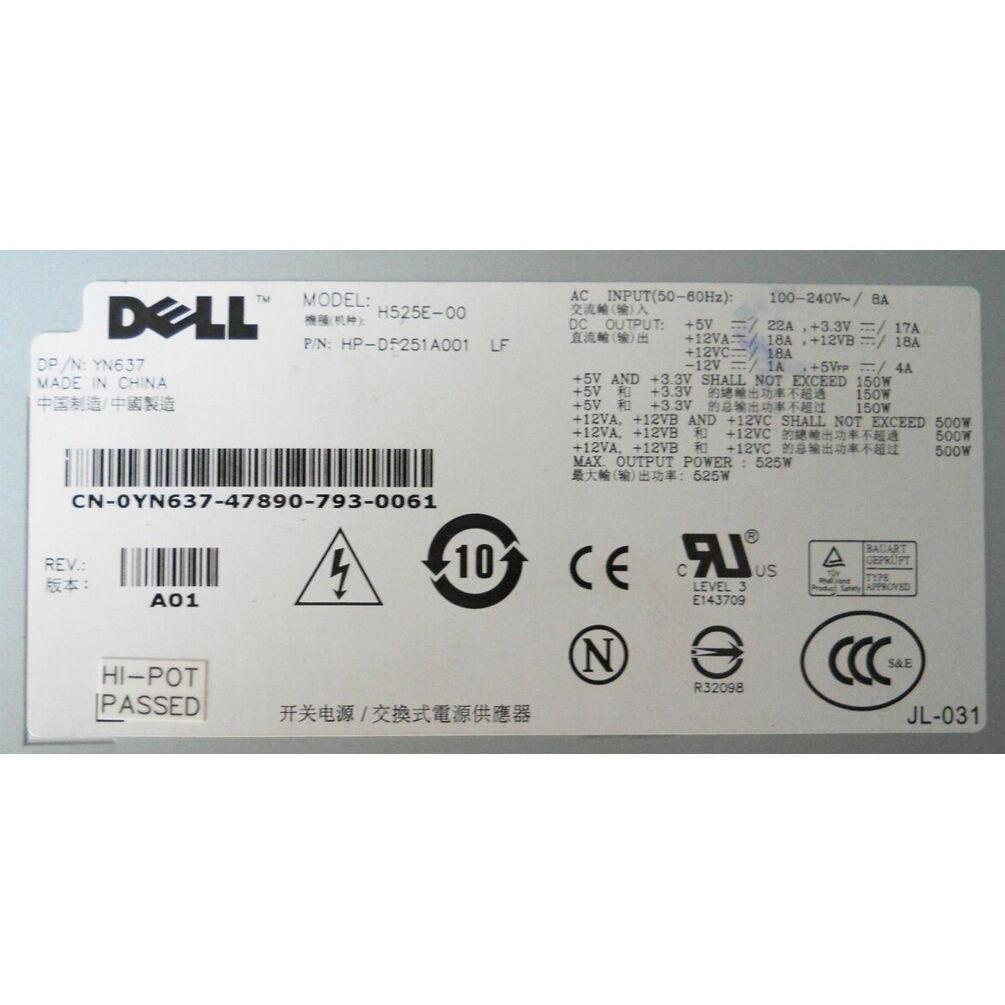 525W Power Supply For Dell PowerEdge T410 M331J YN637 Server PSU Unit 746856940991 - AloinfoUSA