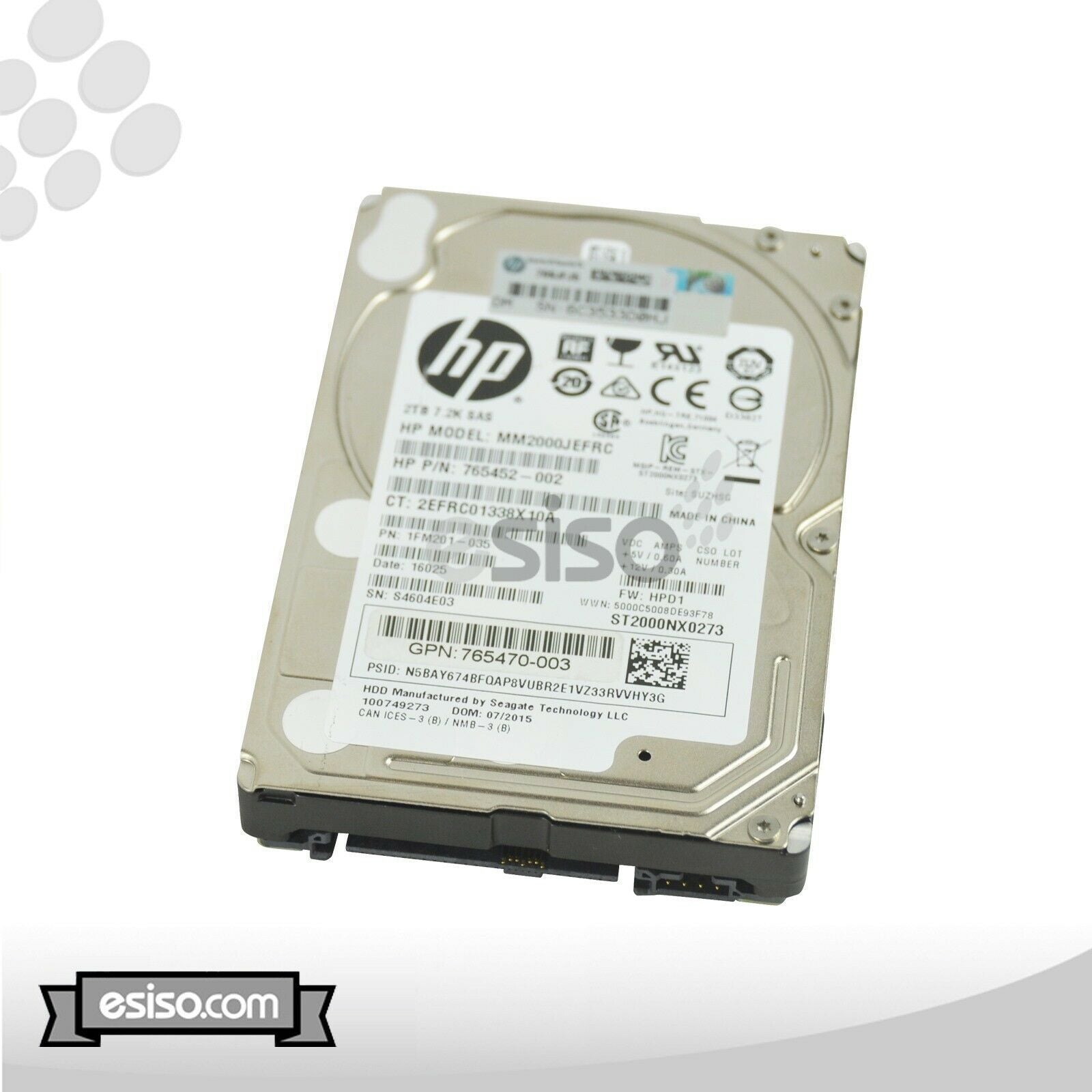 765452-002 MM2000JEFRC HP 2TB 12G 7.2K SFF 2.5'' SAS HDD HARD DRIVE - AloinfoUSA