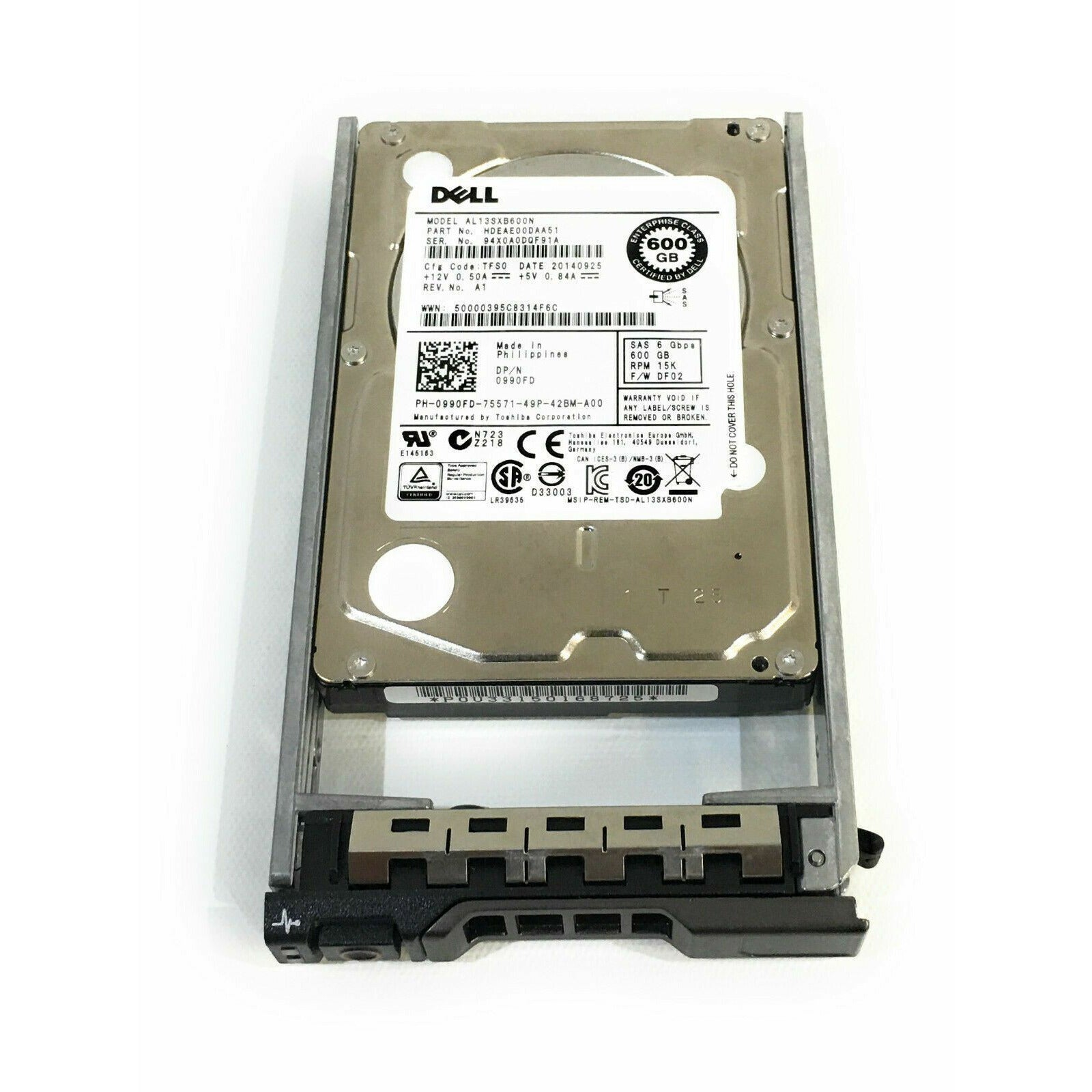 990FD 0990FD NEW DELL AL13SXB600N HDEAE00DAA51 600GB 2.5" 15K 6G SAS HDD + CADDY - AloinfoUSA