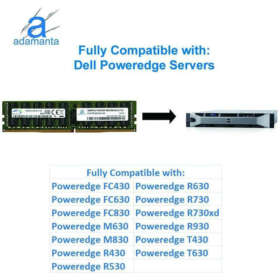 Adamanta 16GB (1x16GB) Server Memory Upgrade Compatible for Dell Poweredge, Dell Precision & HP Proliant Servers DDR4 2133MHz PC4-17000 ECC Registered Chip 2Rx4 CL15 1.2V DRAM RAM - AloinfoUSA