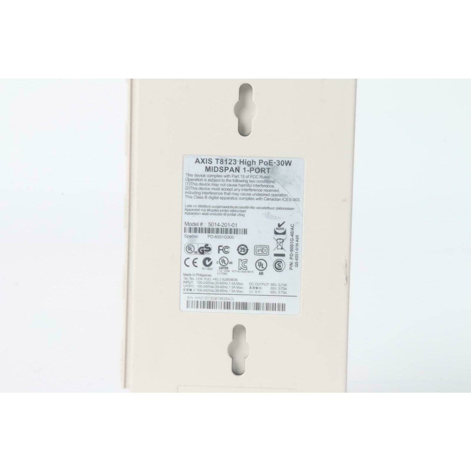 Axis 5014-201-01 T8123 High Poe-30w Midspan 1-Port Networking Power Injector - AloinfoUSA