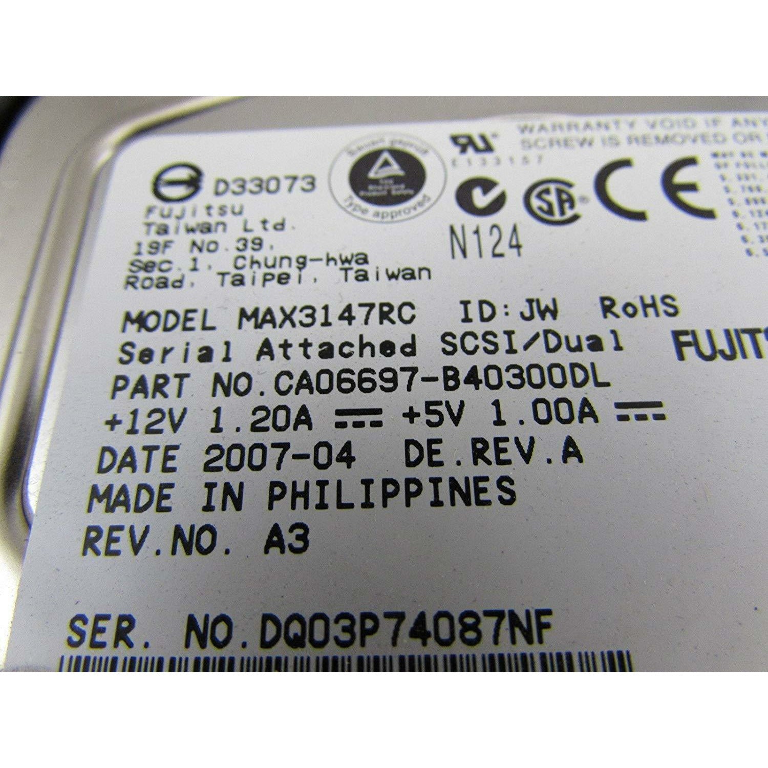 Dell 146GB SAS 15K Hot Swap Hard Drive M8034 Fujitsu MAX3147RC + Tray 0F9541 - AloinfoUSA